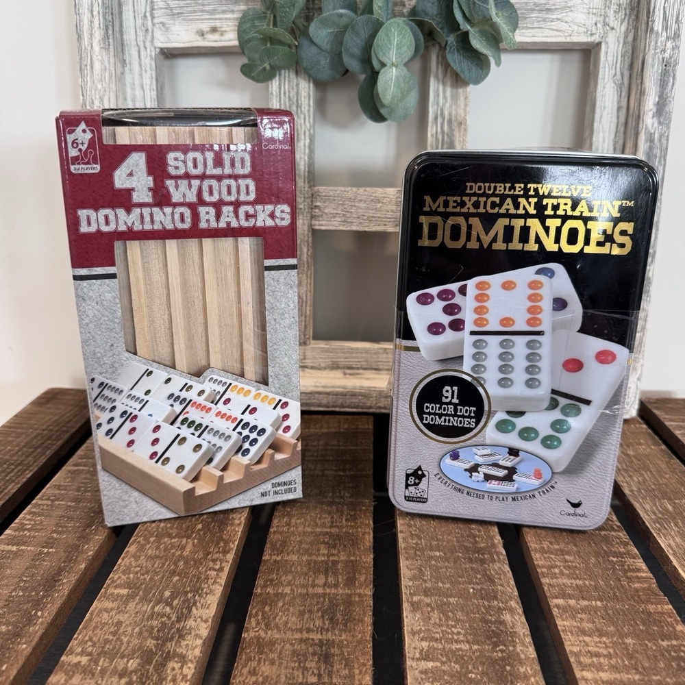 Cardinal 4 Solid Wood Domino Racks Game Holders Trays Dominoes Included